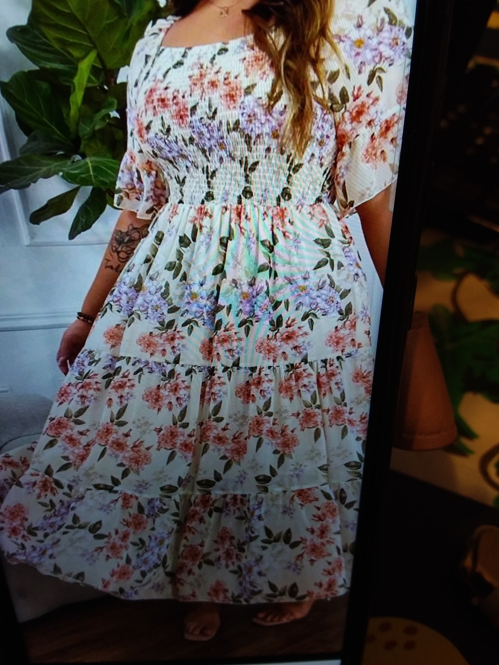 SHEIN White Maxi Dress with Pink & Lavender Floral Print